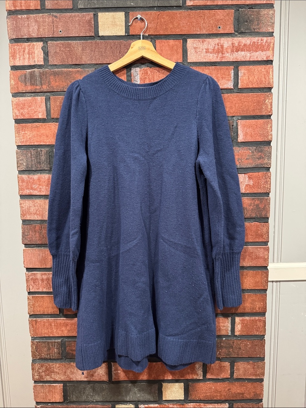 Hill House Navy Puff-Shoulder Long-Sleeve Knit Dress